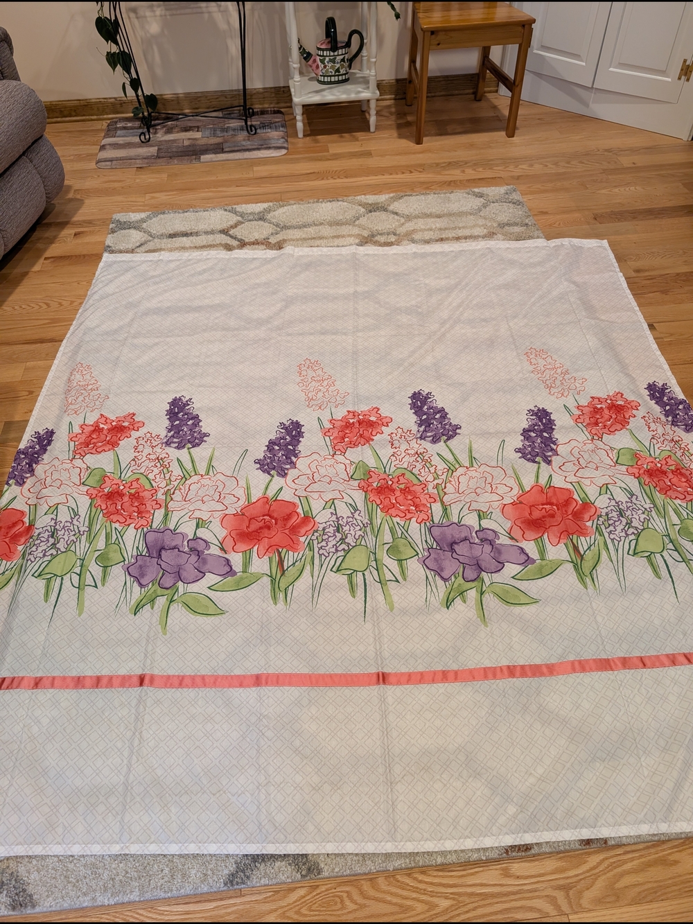 Floral Garden Printed Shower Curtain  White with Coral & Purple Flowers